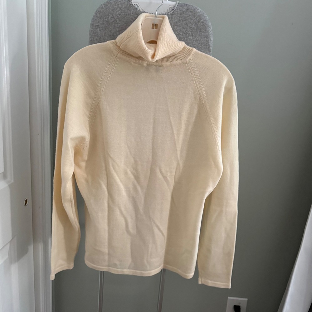 Vintage Ann Taylor Merino Wool Turtleneck Sweater L Ivory 90s Quiet Luxury